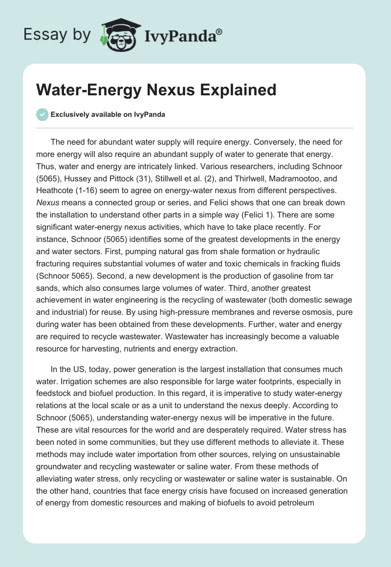 Water-Energy Nexus Explained. Page 1