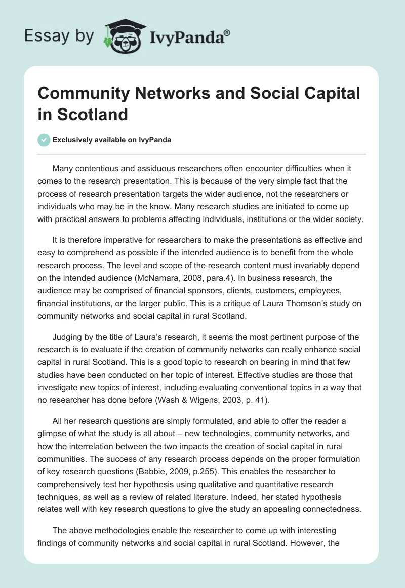 Community Networks and Social Capital in Scotland. Page 1