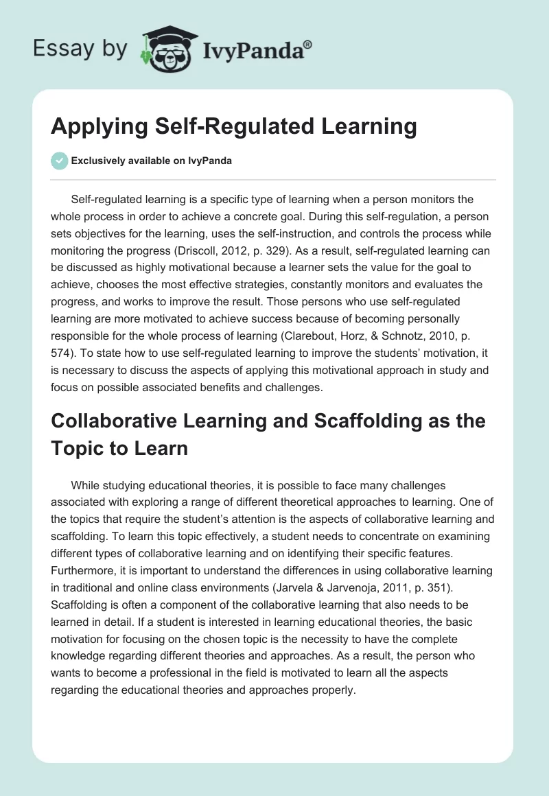 Applying Self-Regulated Learning. Page 1