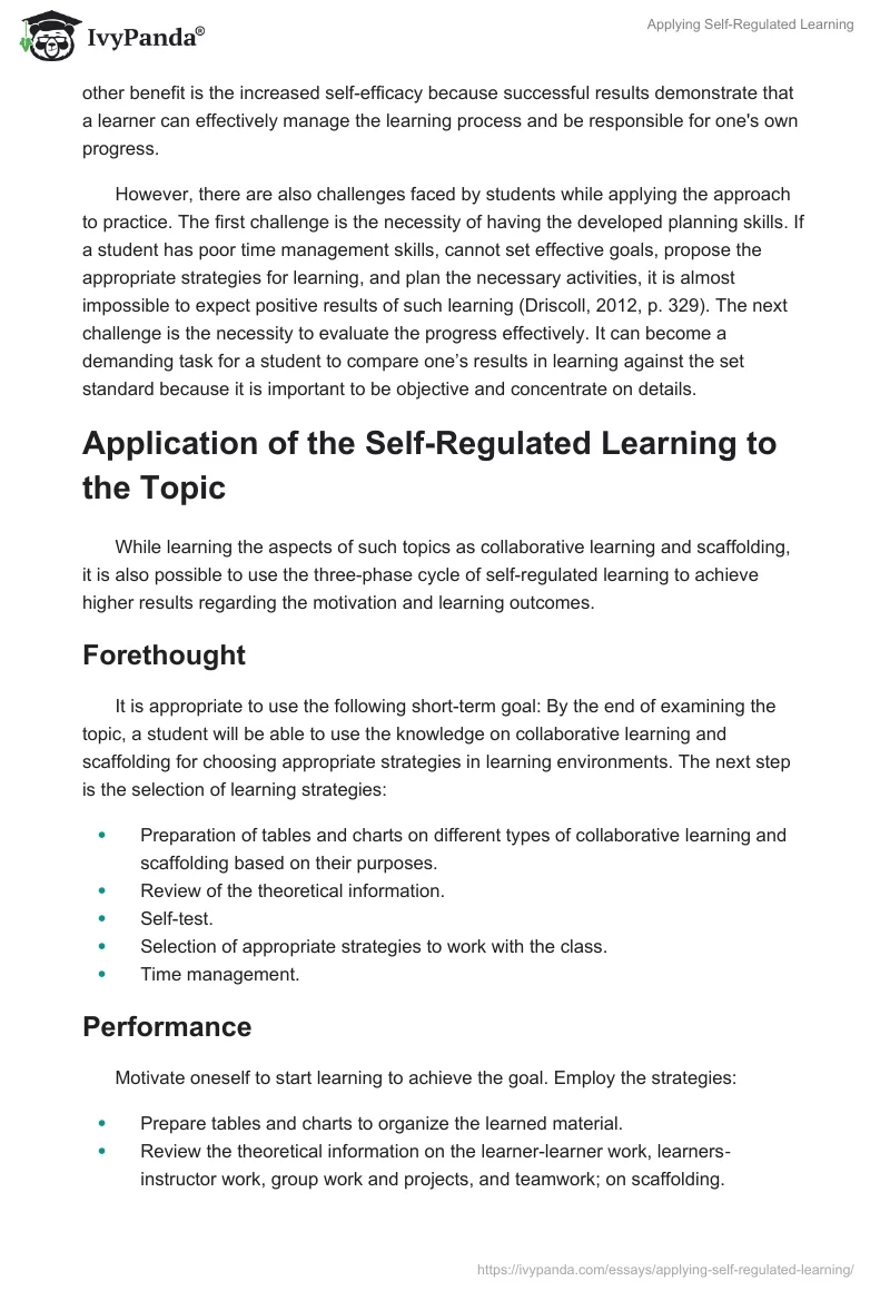 Applying Self-Regulated Learning. Page 3