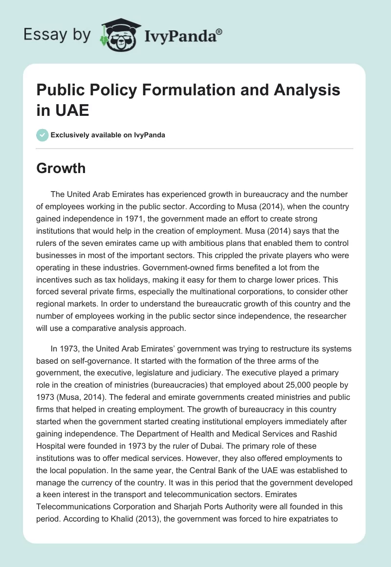 Public Policy Formulation and Analysis in UAE. Page 1