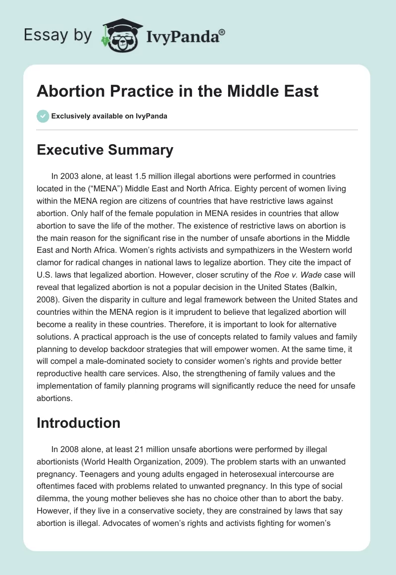 Abortion Practice in the Middle East. Page 1