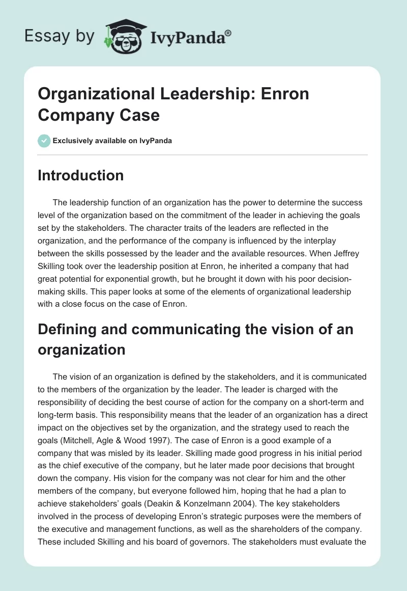 Organizational Leadership: Enron Company Case. Page 1