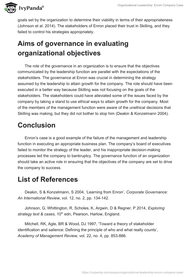 Organizational Leadership: Enron Company Case. Page 2
