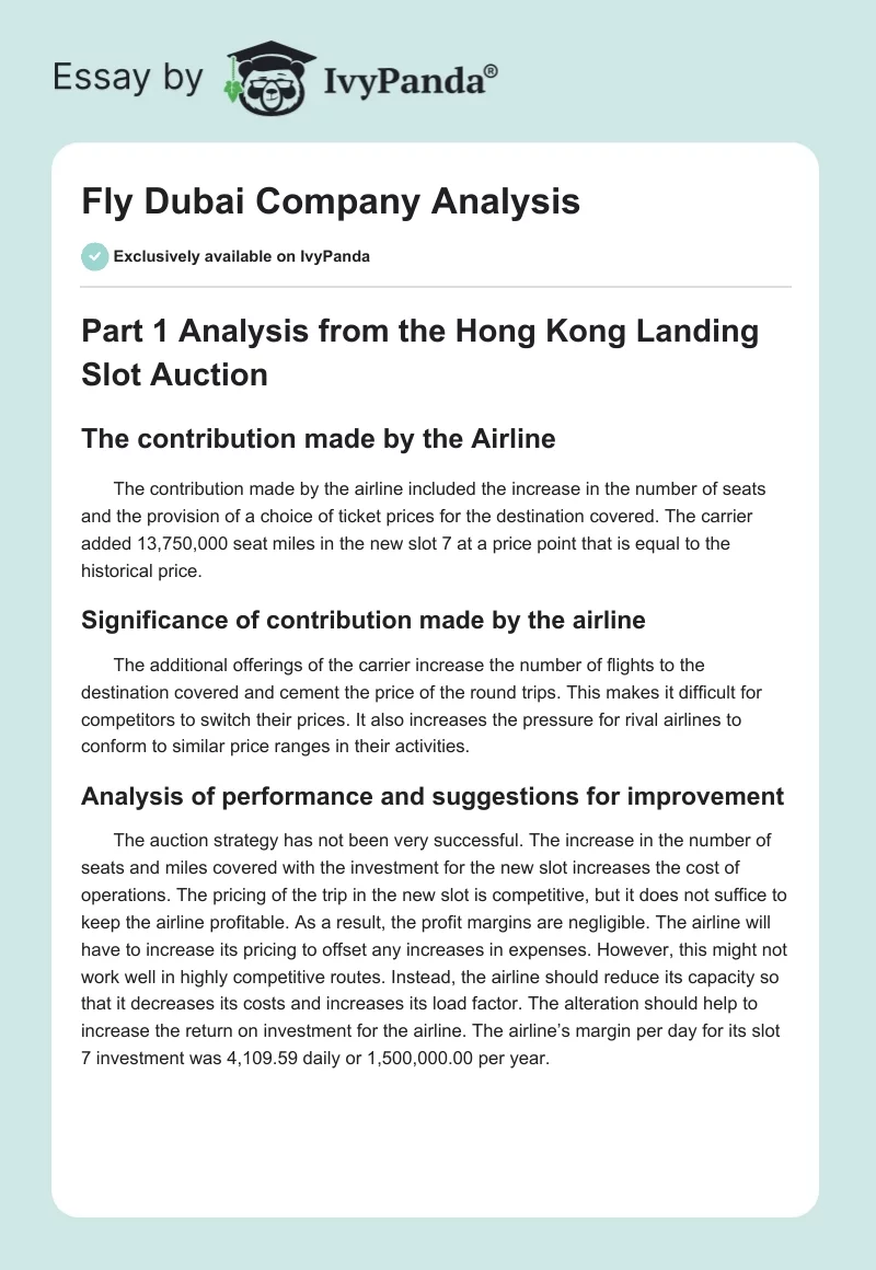 Fly Dubai Company Analysis. Page 1