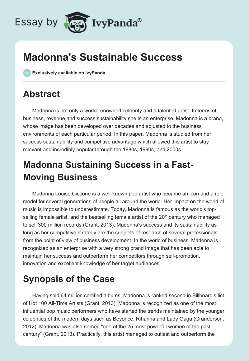 Madonna's Sustainable Success. Page 1