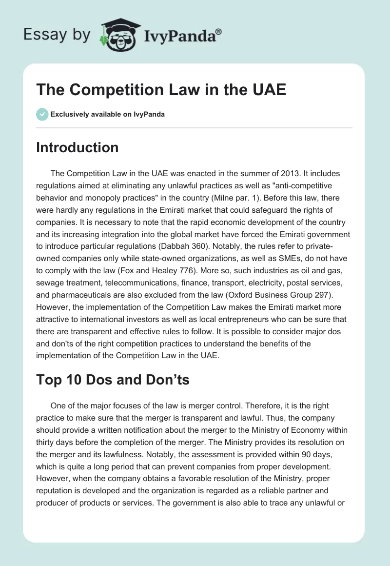 The Competition Law in the UAE. Page 1