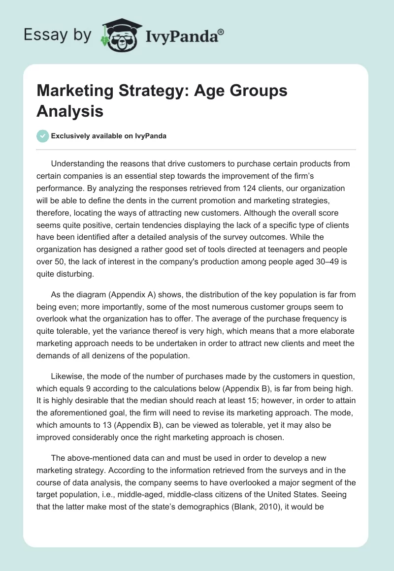 Marketing Strategy: Age Groups Analysis. Page 1