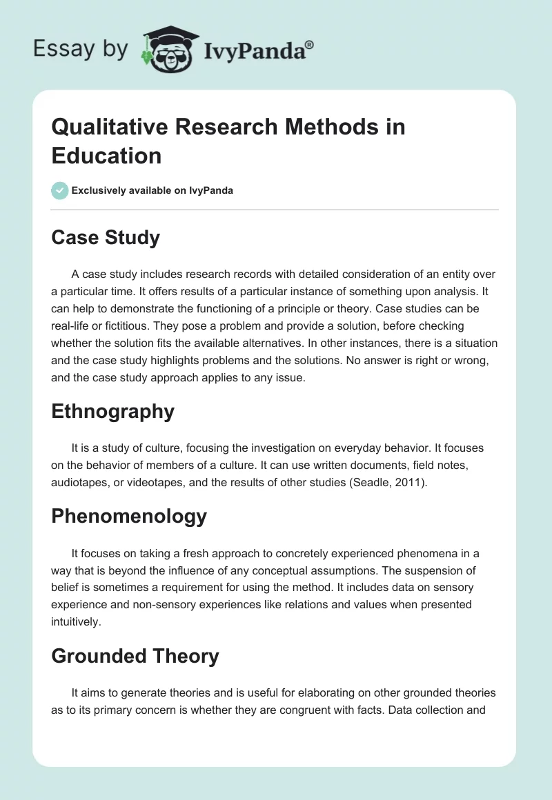 Qualitative Research Methods in Education. Page 1