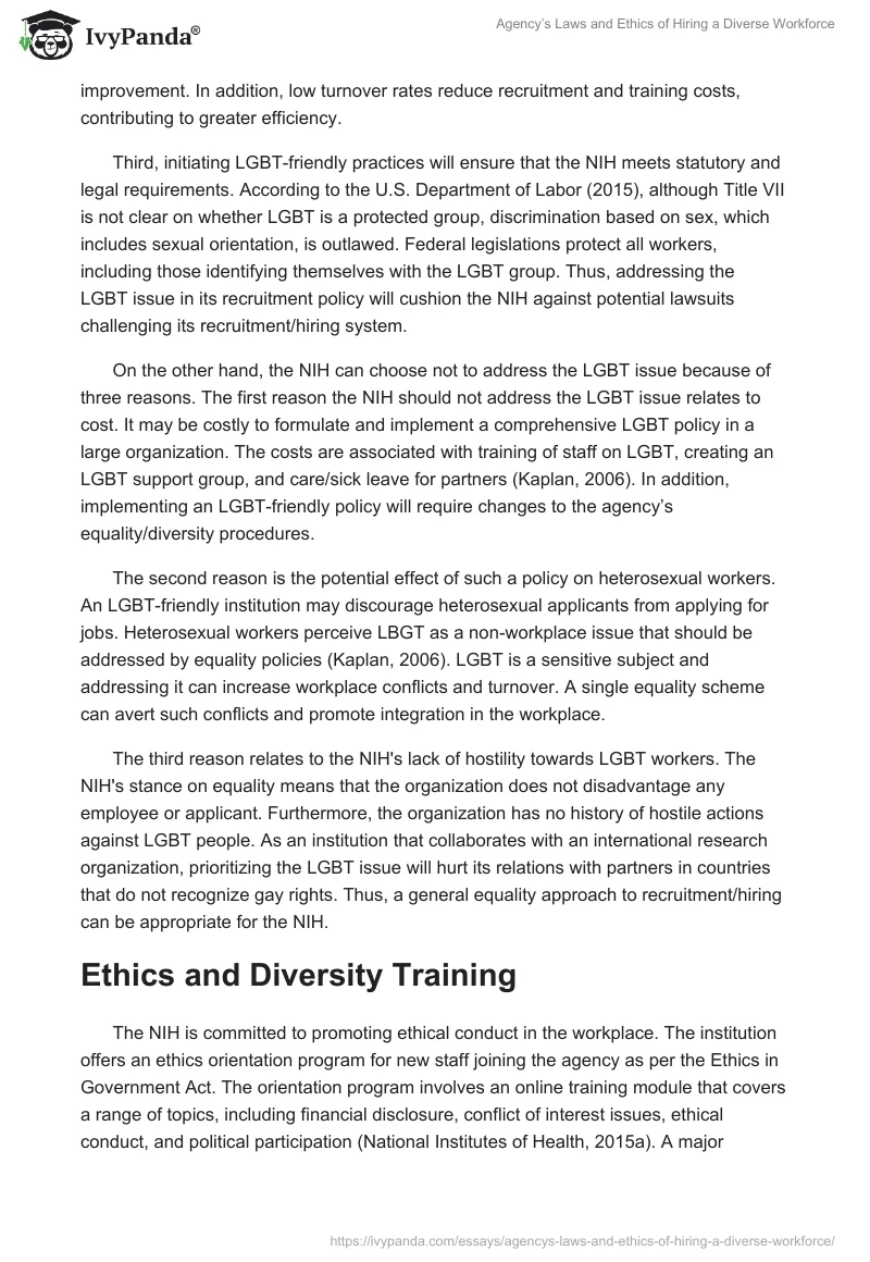 Agency’s Laws and Ethics of Hiring a Diverse Workforce. Page 3