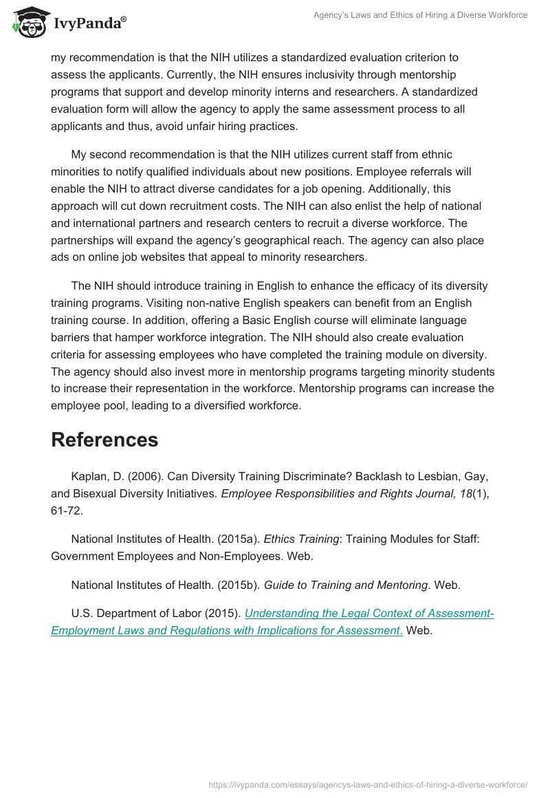 Agency’s Laws and Ethics of Hiring a Diverse Workforce. Page 5