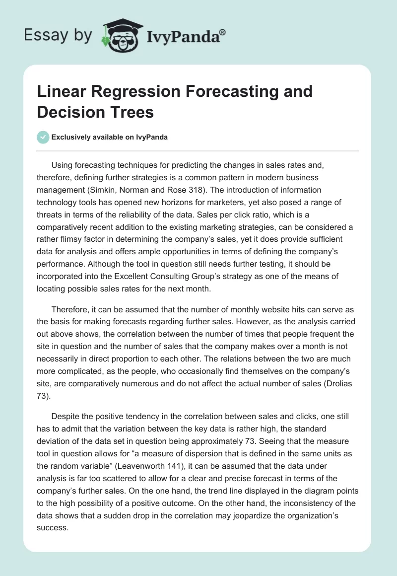 Linear Regression Forecasting and Decision Trees. Page 1