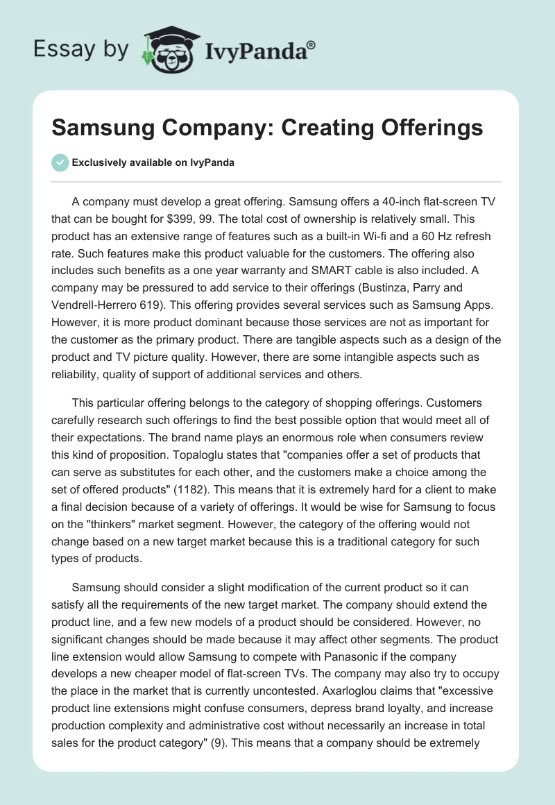Samsung Company: Creating Offerings. Page 1