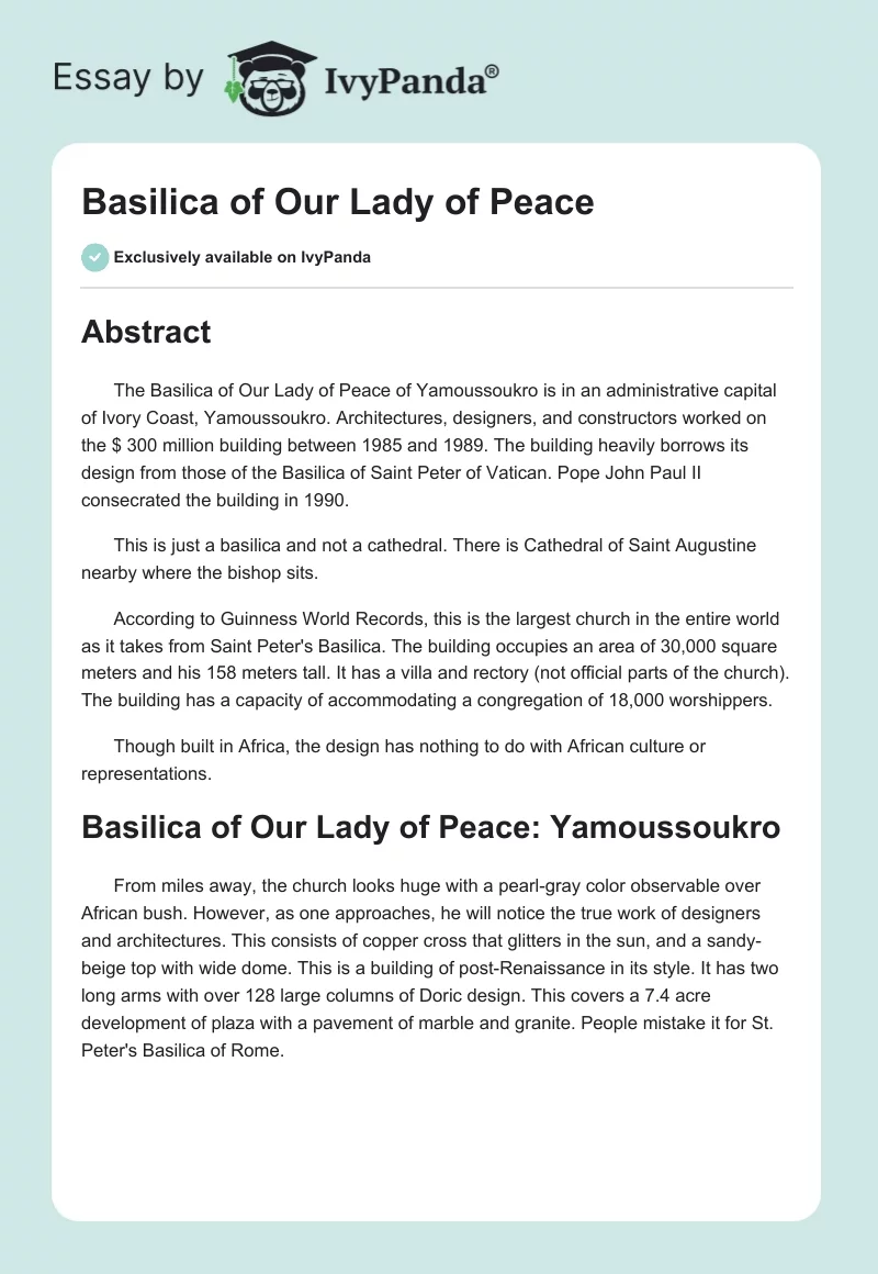 Basilica of Our Lady of Peace. Page 1