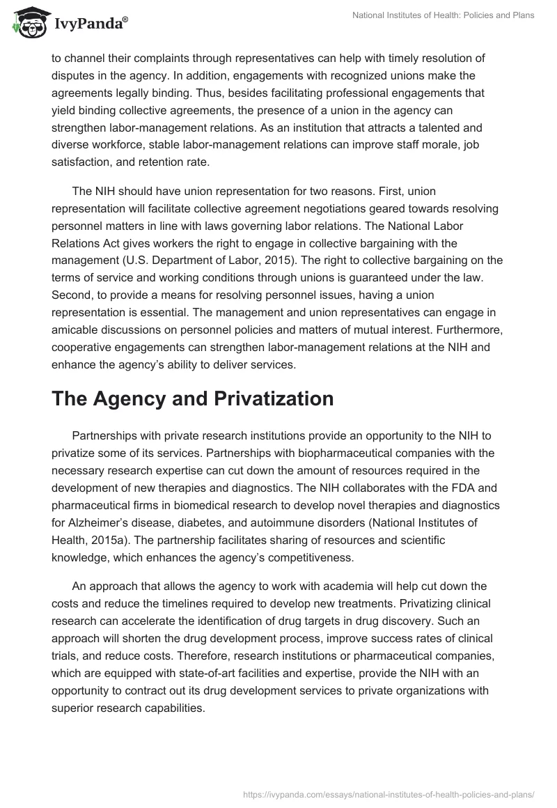 National Institutes of Health: Policies and Plans. Page 2