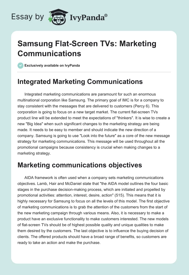 Samsung Flat-Screen TVs: Marketing Communications. Page 1