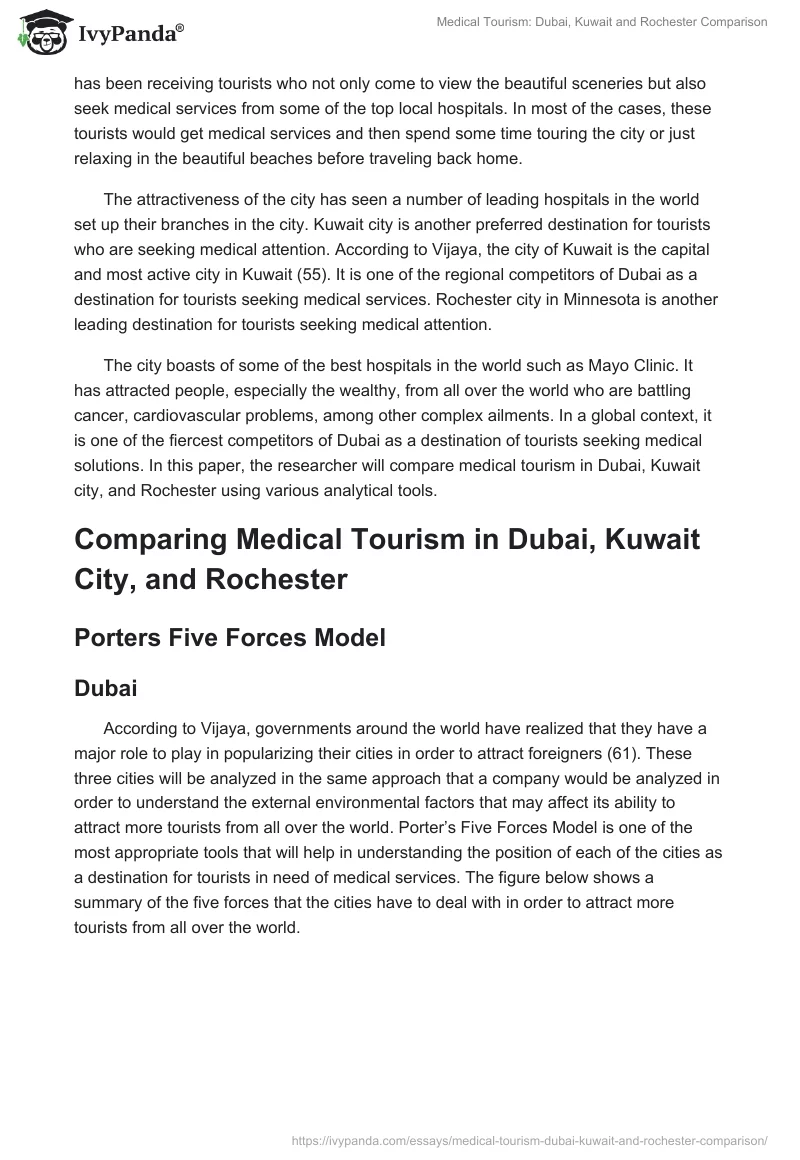 Medical Tourism: Dubai, Kuwait and Rochester Comparison. Page 2
