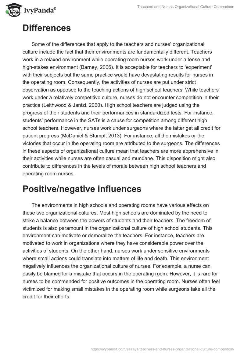 Teachers and Nurses Organizational Culture Comparison. Page 2