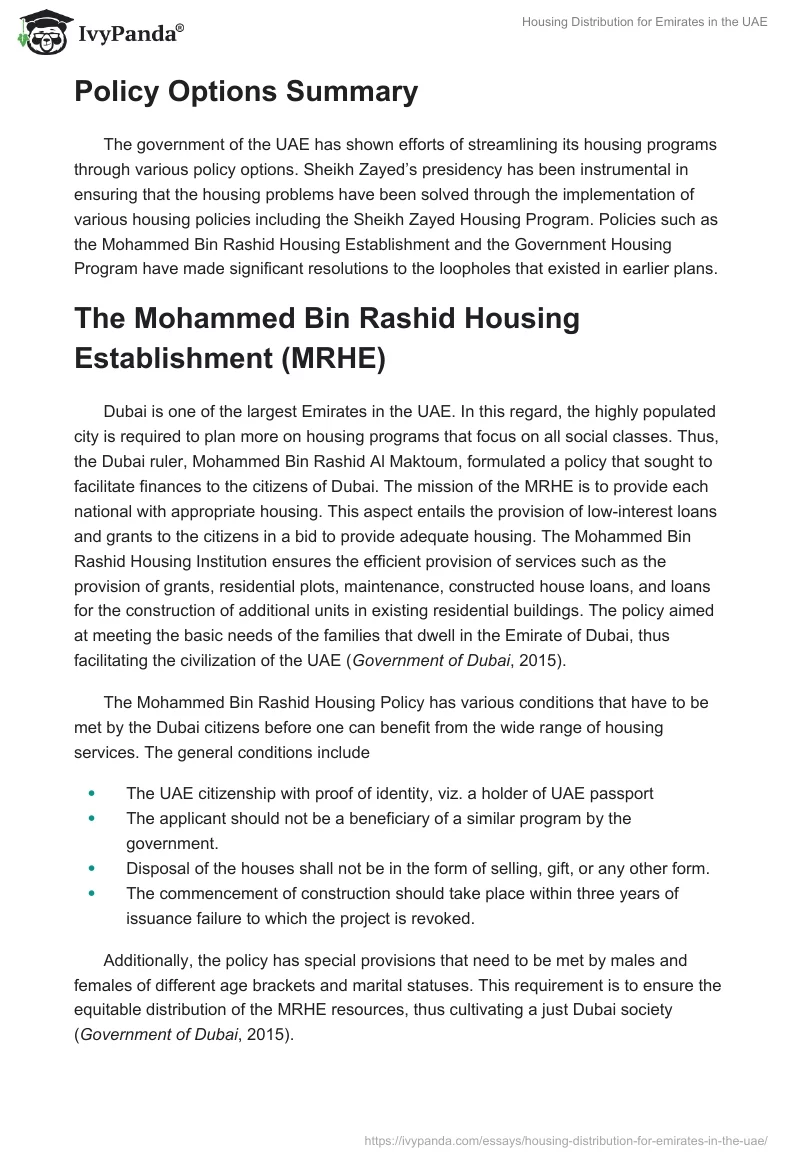 Housing Distribution for Emirates in the UAE. Page 3