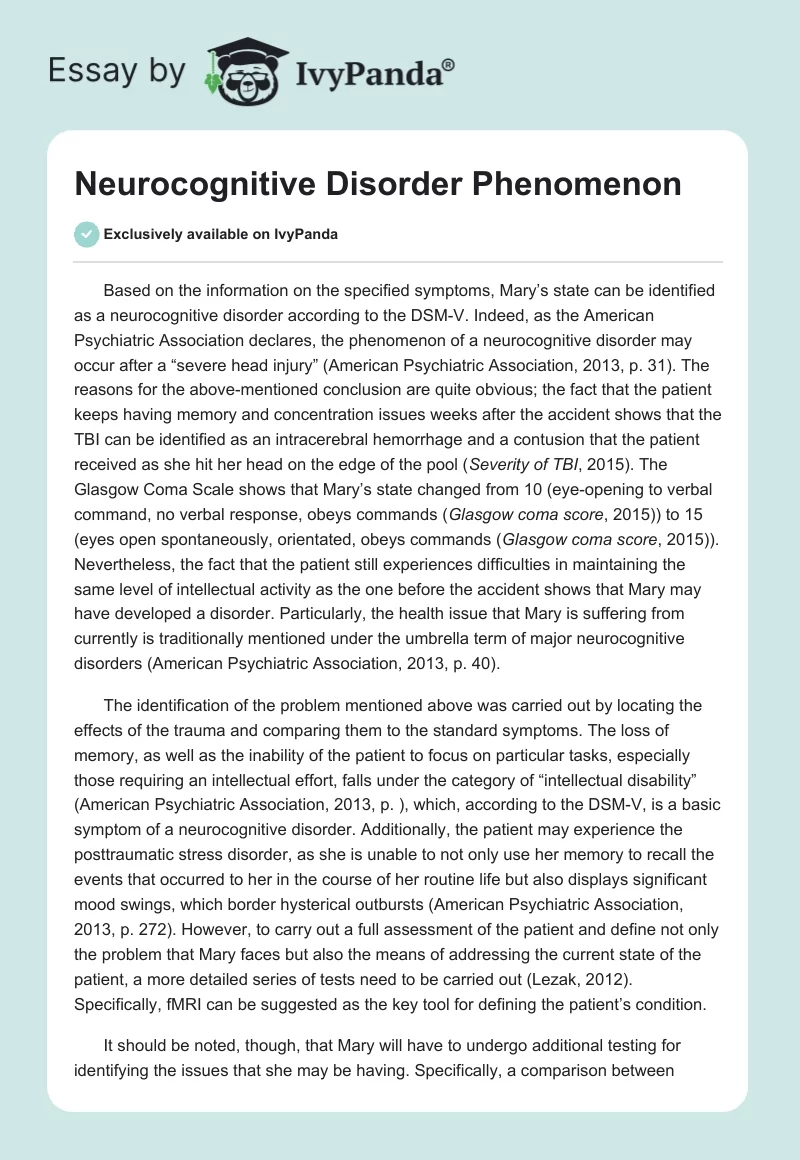 Neurocognitive Disorder Phenomenon. Page 1