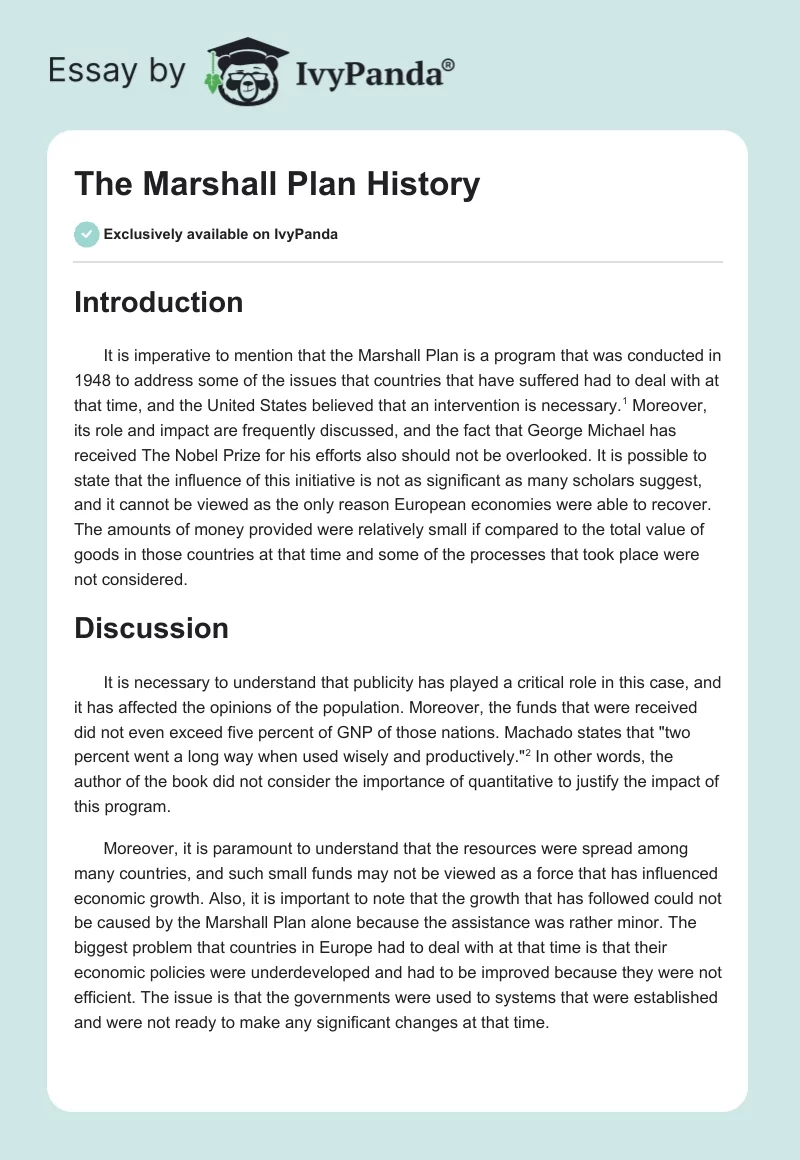 The Marshall Plan History. Page 1
