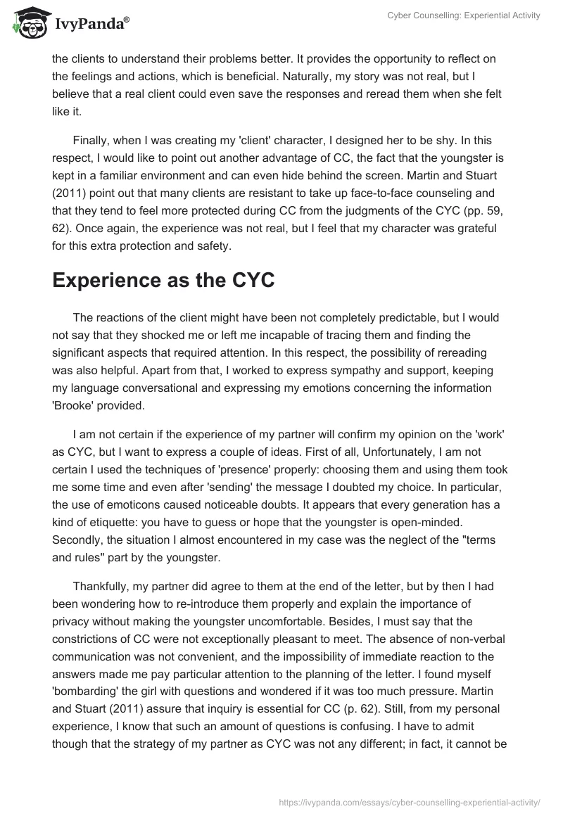 Cyber Counselling: Experiential Activity. Page 2