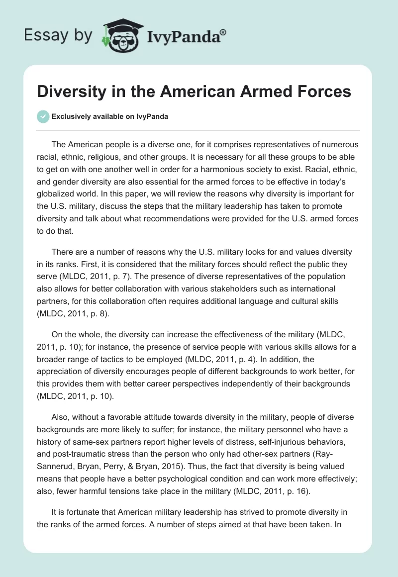 Diversity in the American Armed Forces. Page 1