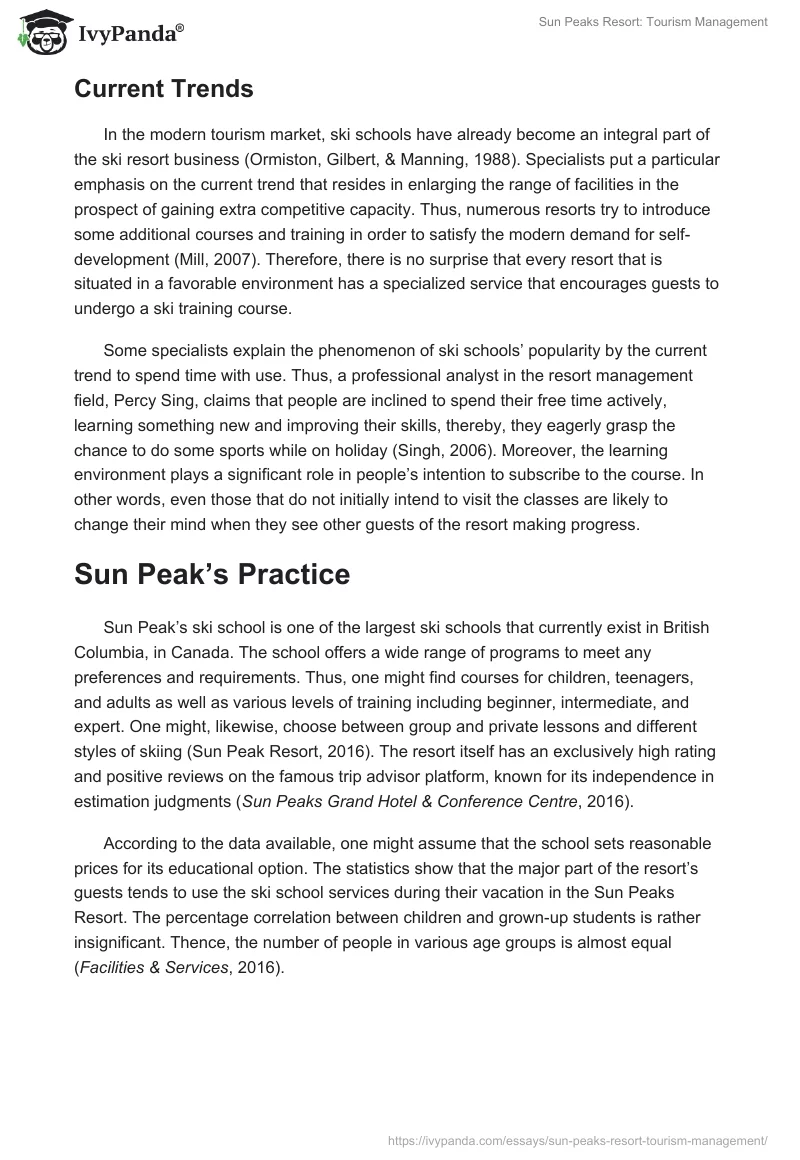 Sun Peaks Resort: Tourism Management. Page 3