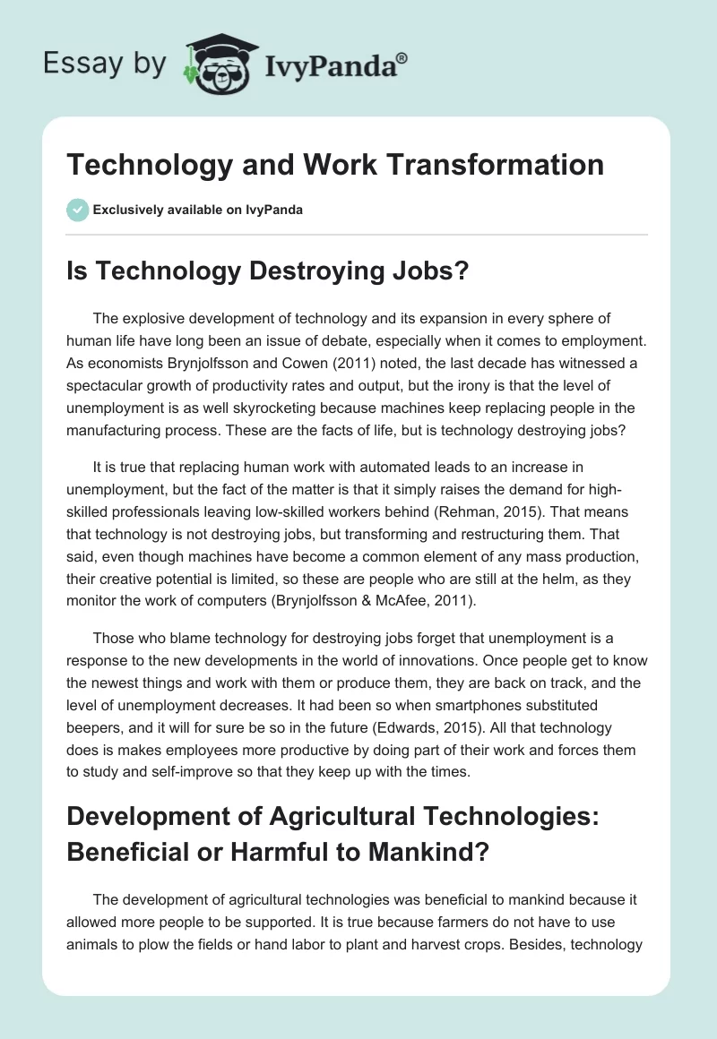 Technology and Work Transformation. Page 1