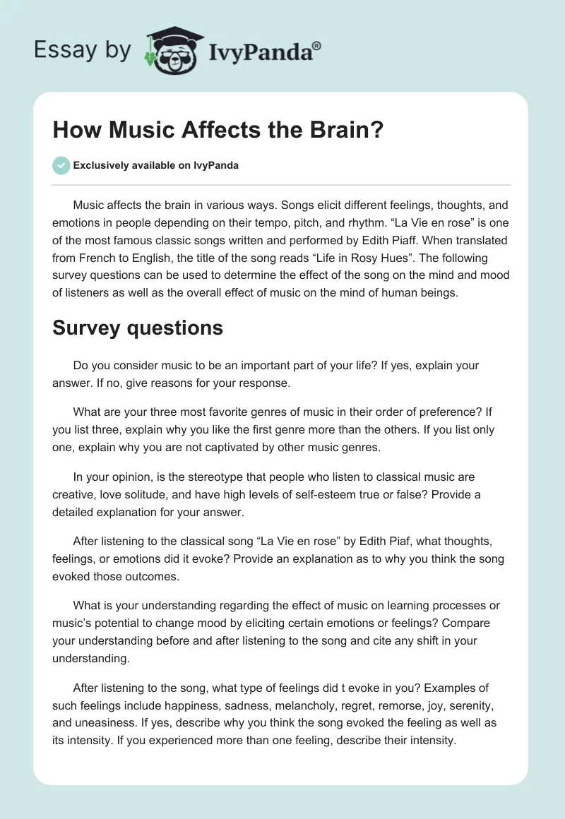 How Music Affects the Brain?. Page 1
