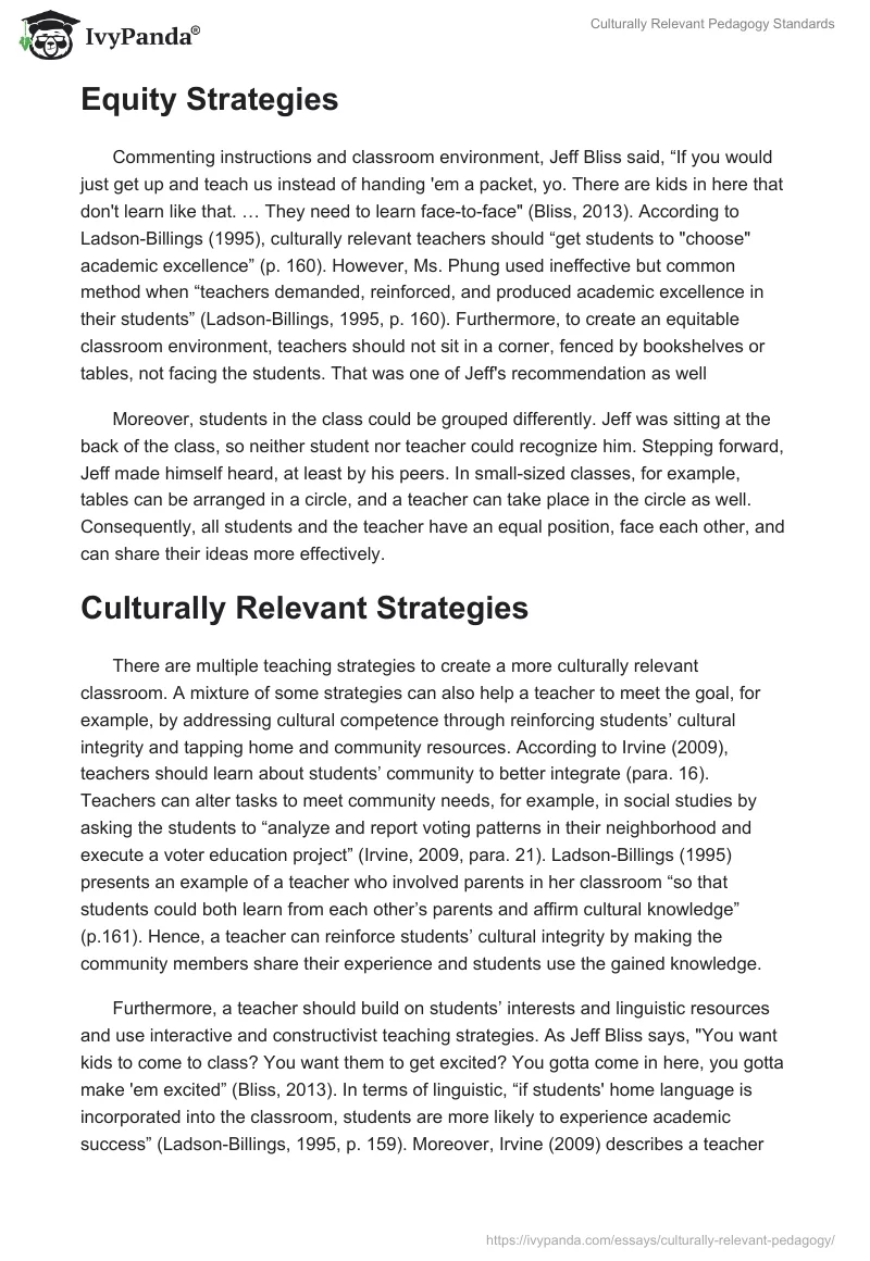 Culturally Relevant Pedagogy Standards. Page 2