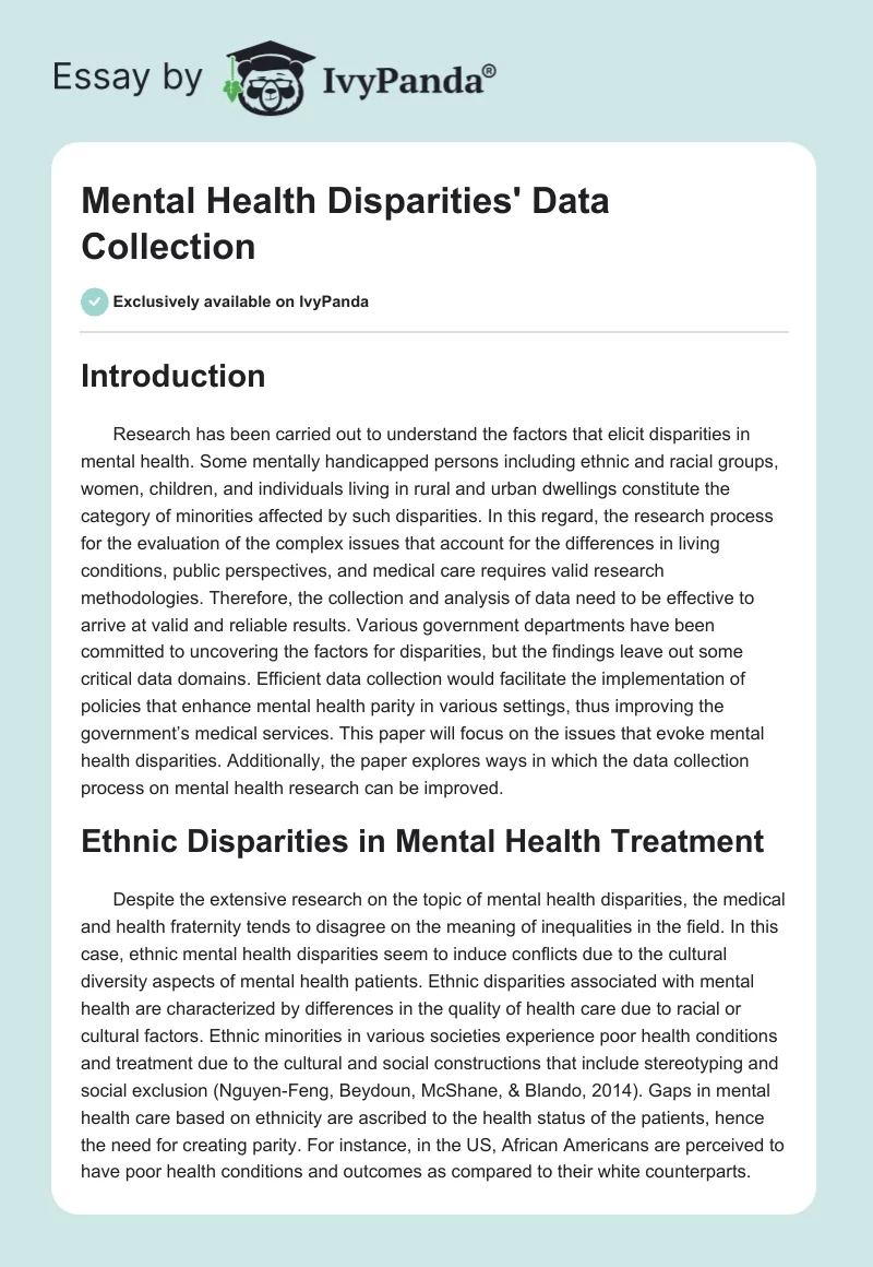 Mental Health Disparities' Data Collection. Page 1