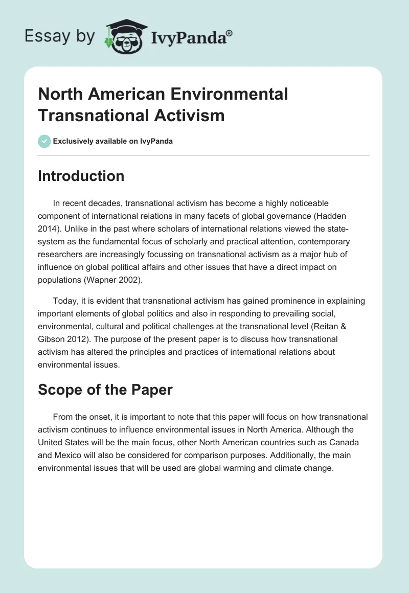 North American Environmental Transnational Activism. Page 1