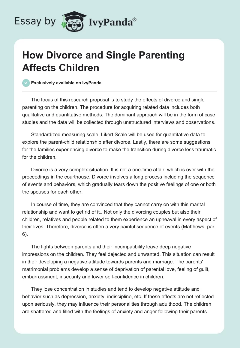 How Divorce and Single Parenting Affects Children. Page 1