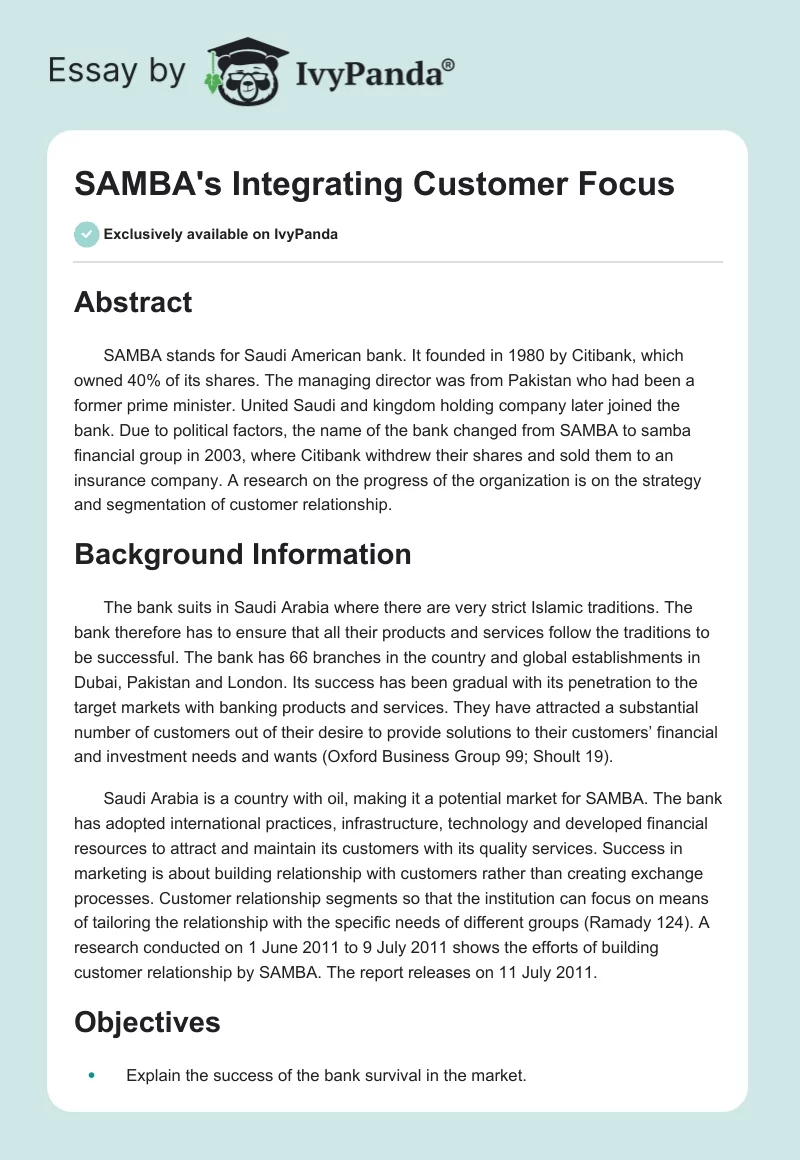 SAMBA's Integrating Customer Focus. Page 1