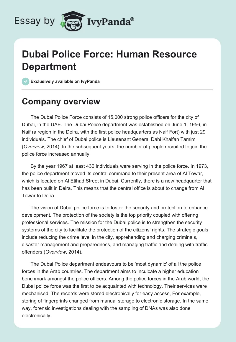 Dubai Police Force: Human Resource Department. Page 1