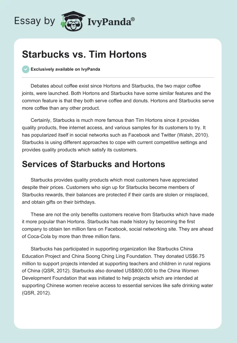 Starbucks vs. Tim Hortons. Page 1