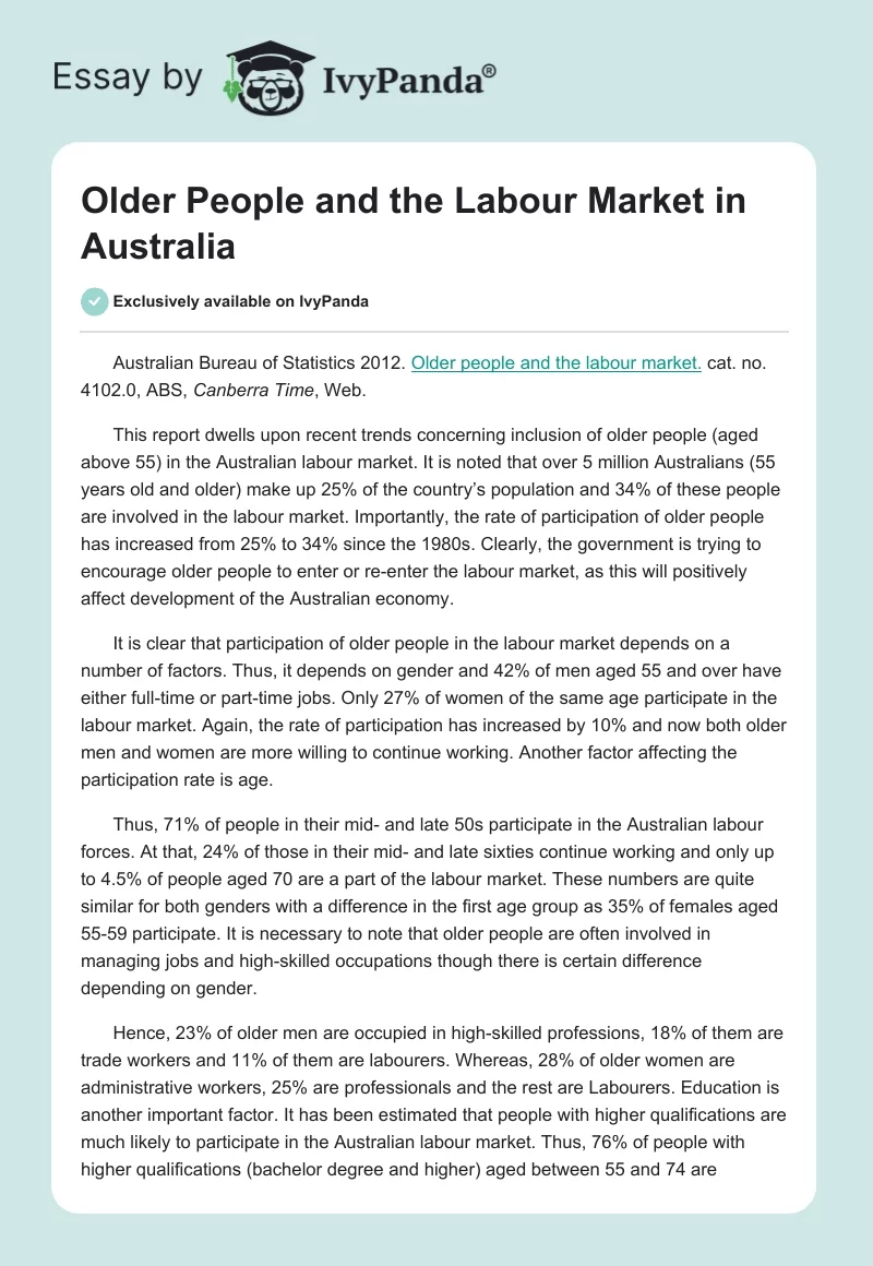 Older People and the Labour Market in Australia. Page 1
