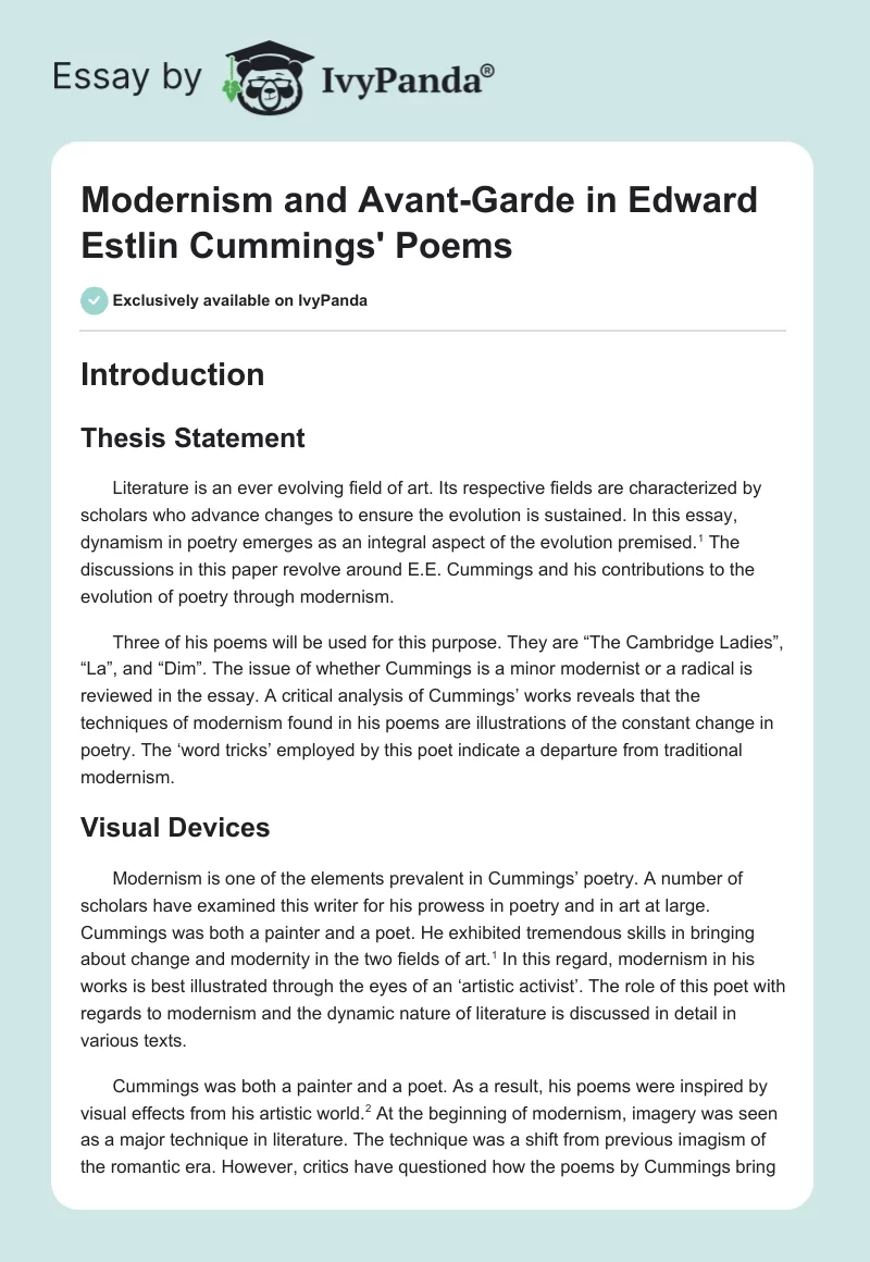 Modernism and Avant-Garde in Edward Estlin Cummings' Poems. Page 1