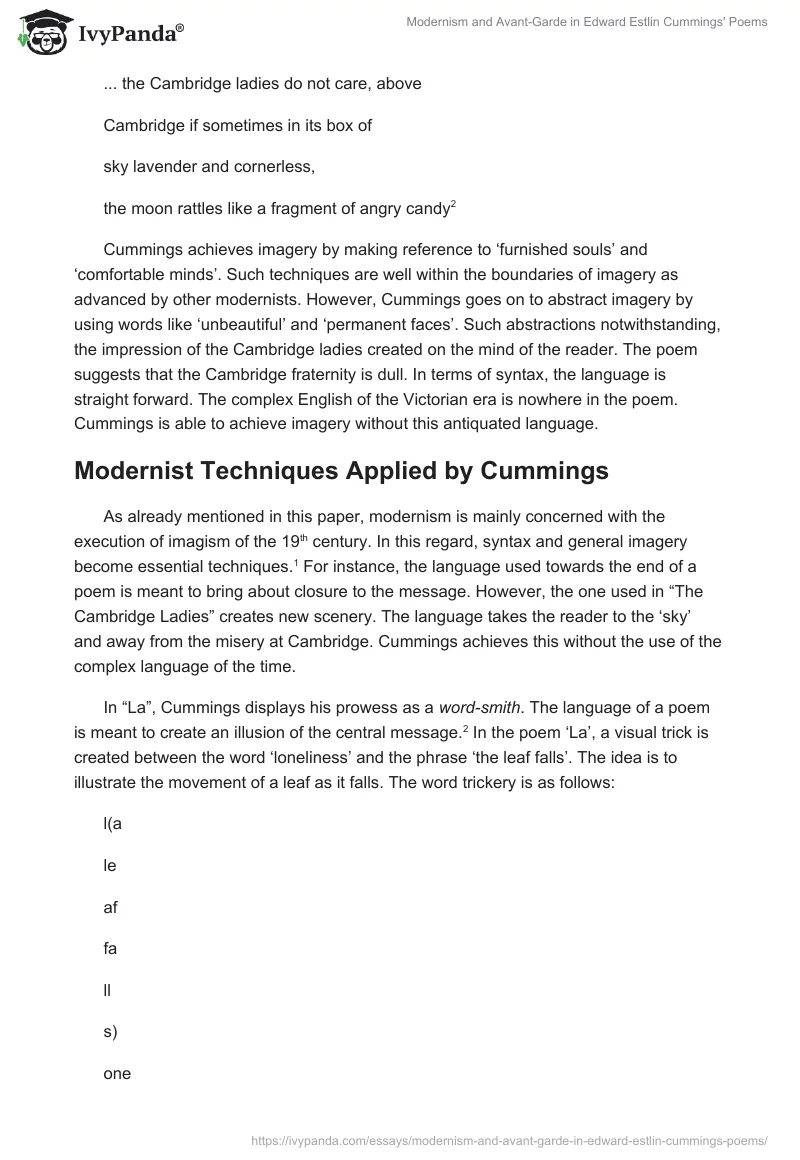 Modernism and Avant-Garde in Edward Estlin Cummings' Poems. Page 5