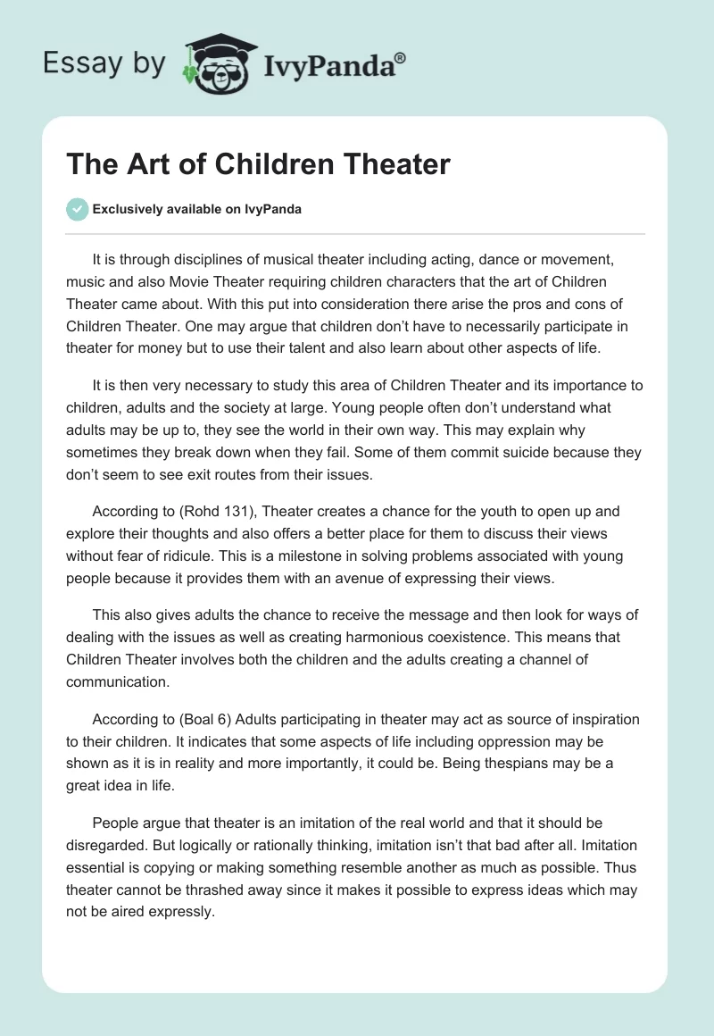 The Art of Children Theater. Page 1