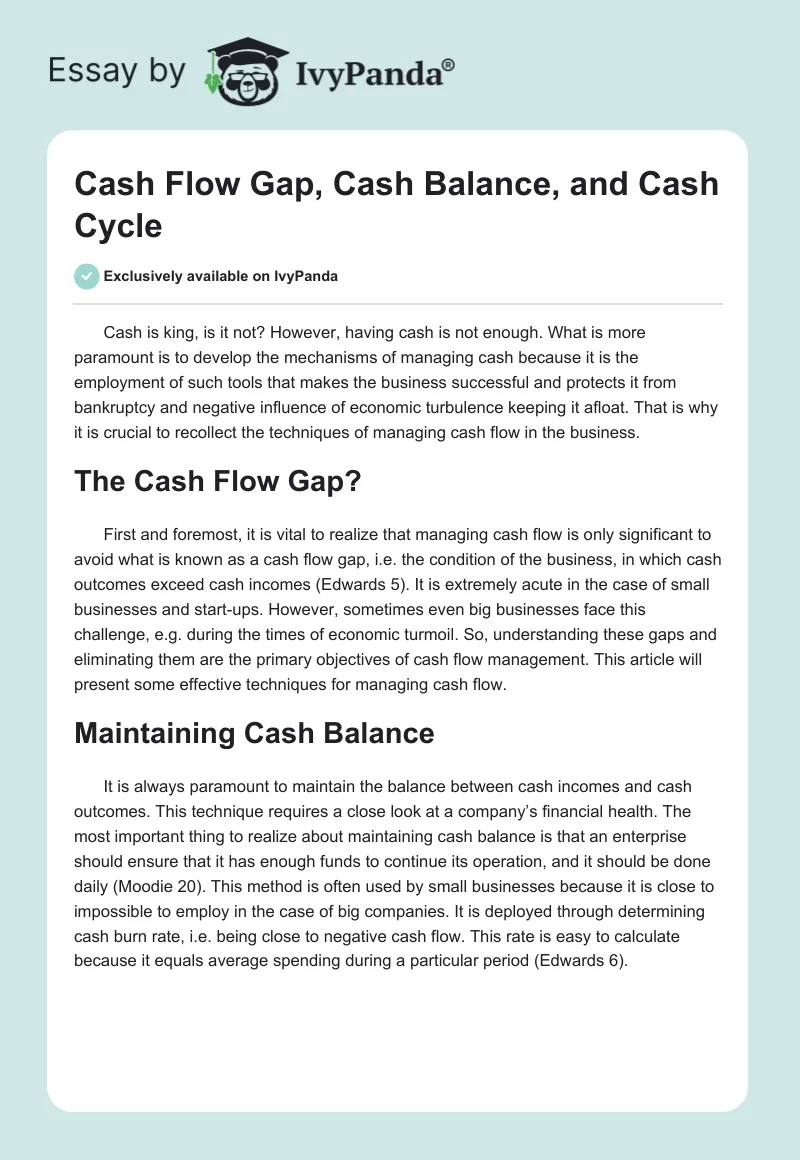 Cash Flow Gap, Cash Balance, and Cash Cycle. Page 1