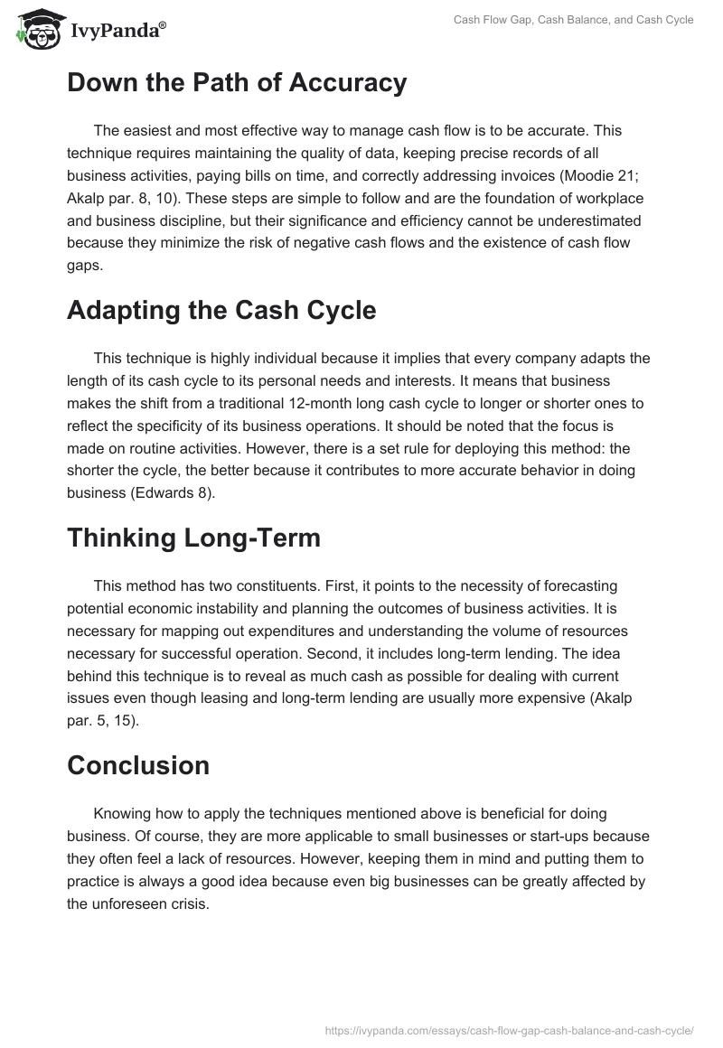 Cash Flow Gap, Cash Balance, and Cash Cycle. Page 2