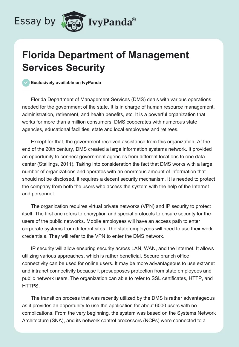 Florida Department of Management Services Security. Page 1