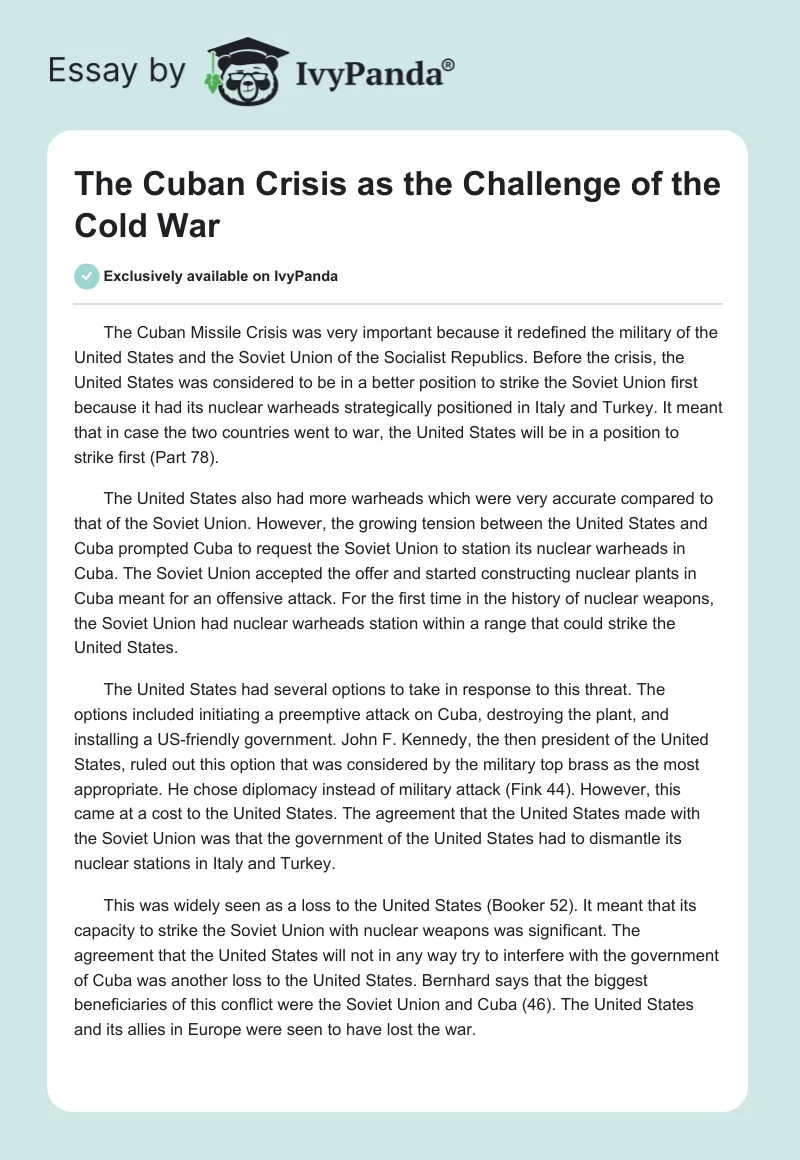 The Cuban Crisis as the Challenge of the Cold War. Page 1
