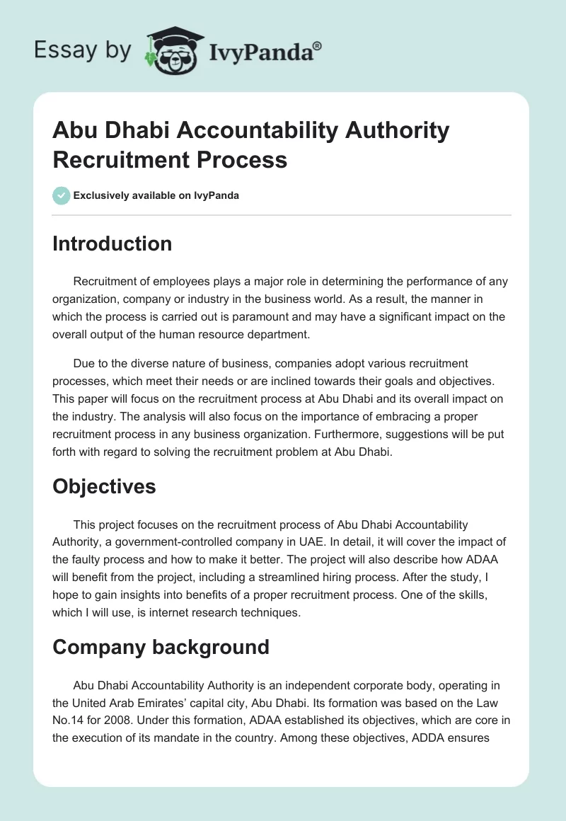 Abu Dhabi Accountability Authority Recruitment Process. Page 1