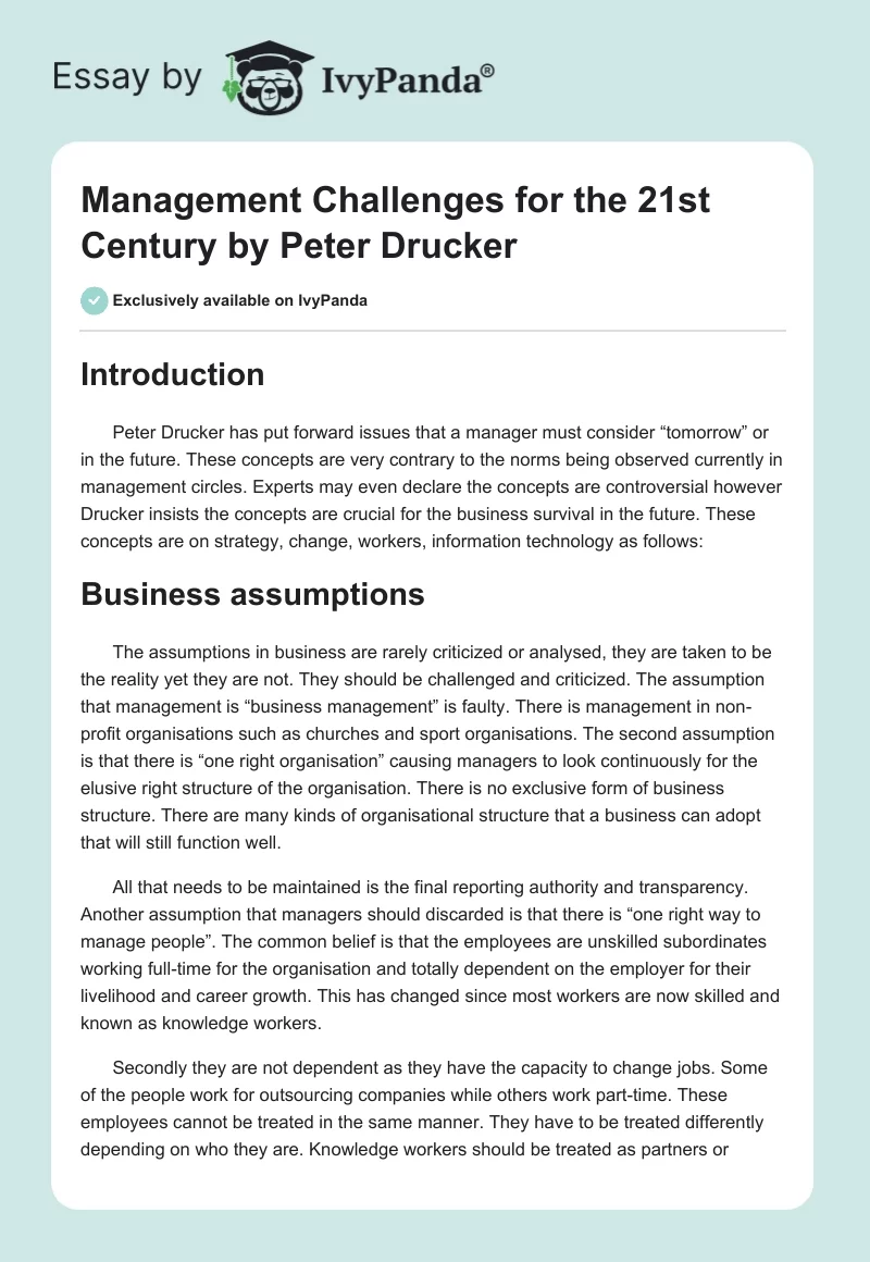 "Management Challenges for the 21st Century" by Peter Drucker. Page 1