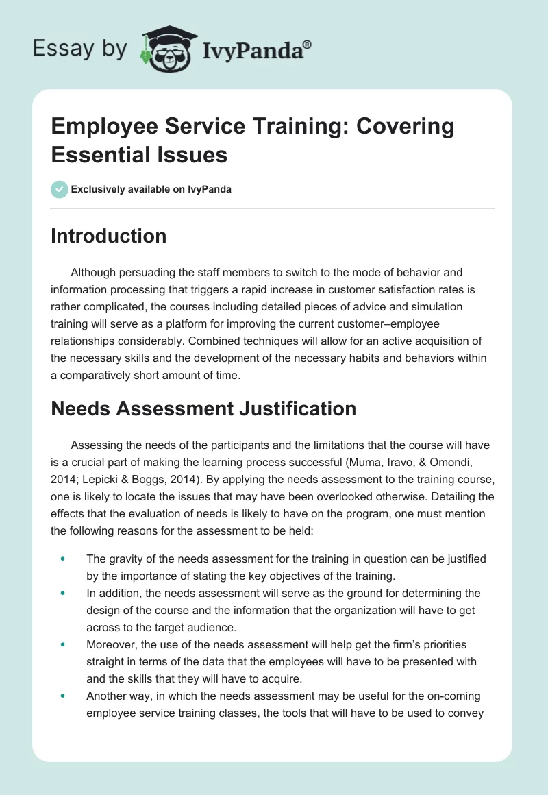 Employee Service Training: Covering Essential Issues. Page 1