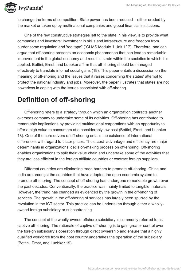 The Meaning of "Off-Shoring" and Its Issues. Page 2