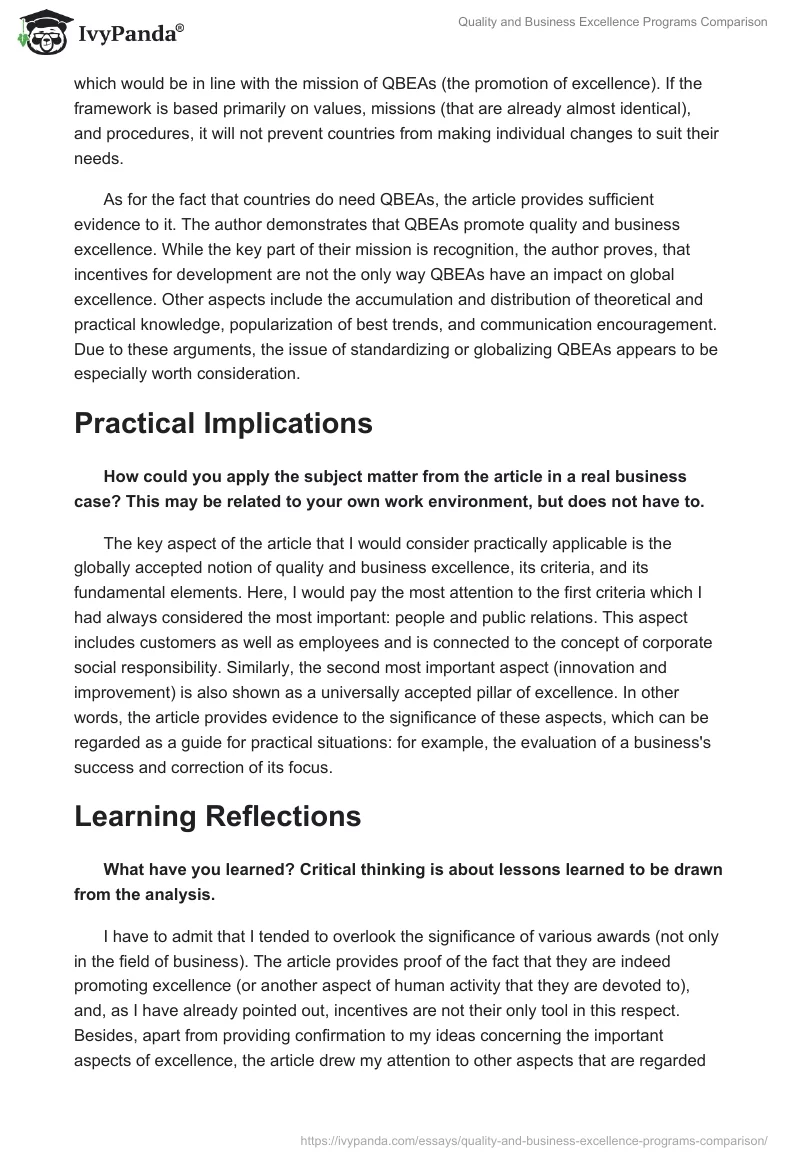 Quality and Business Excellence Programs Comparison. Page 4